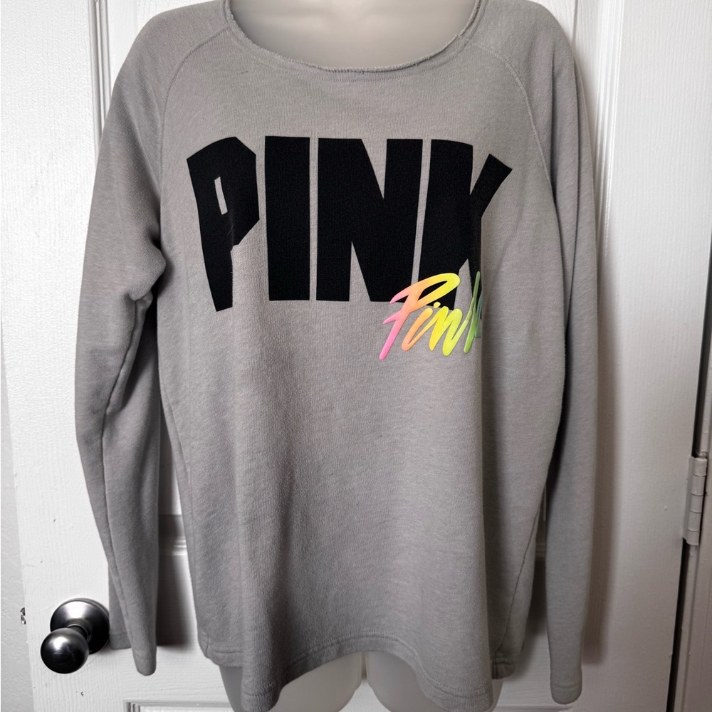 PINK Victoria's Secret Gray Sweatshirt with Neon Logo